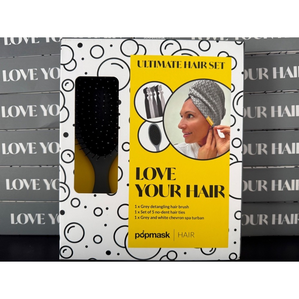 Popmask Ultimate Hair Set Detangling Gray Hair Brush With Hair Ties & Turban new - Picture 4 of 8